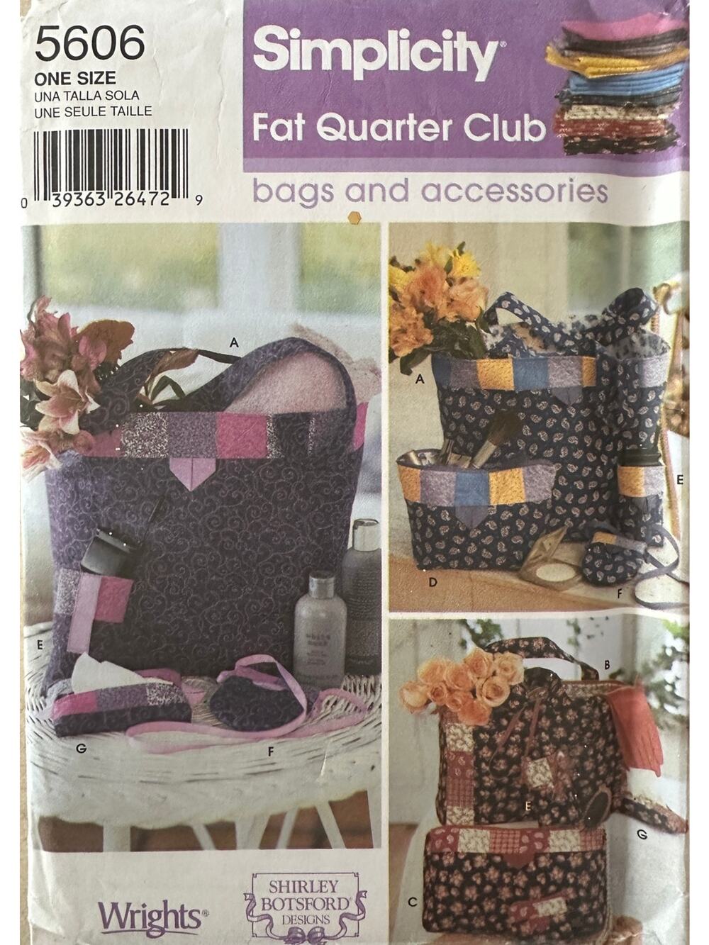 Simplicity 5606 Fat Quarter Club Pattern Bag Accessories Shirley Botsford Design